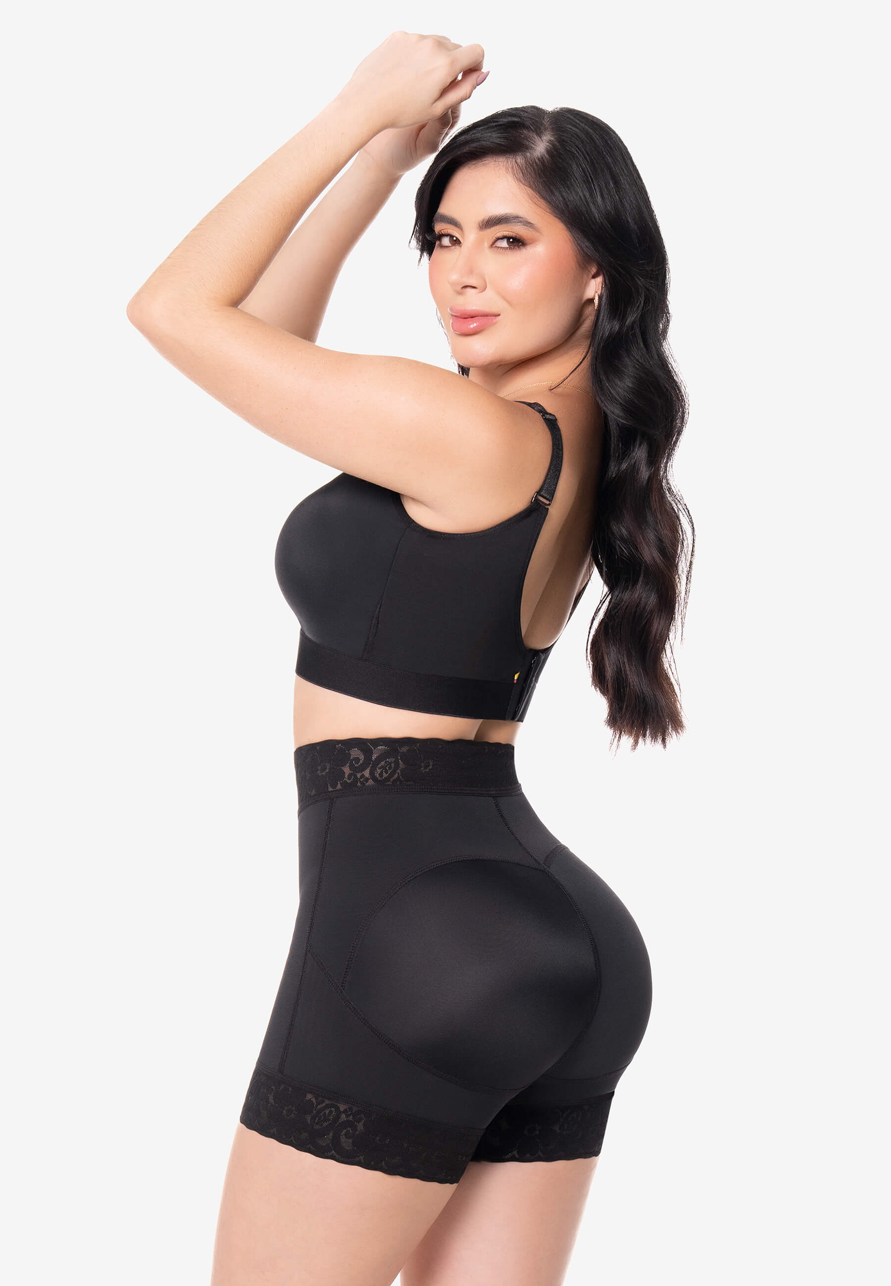 Curvia Short Emma cachetero costillero con realce Negro